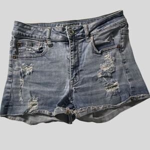 American Eagle Distressed Super Stretch Denim Shorts - Size 6 - High-Rise